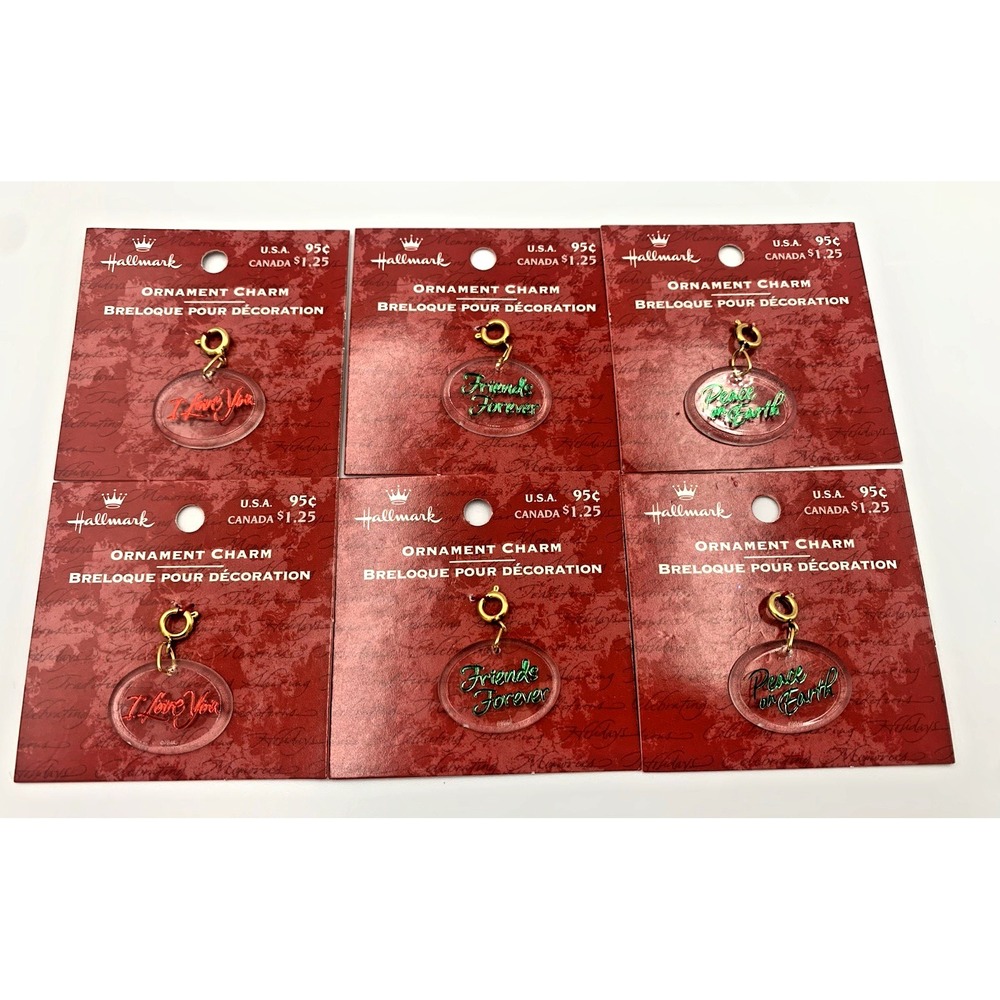 VTG 6 Hallmark Ornament Charms - Peace on Earth - I Love‎ You - Friends Forever